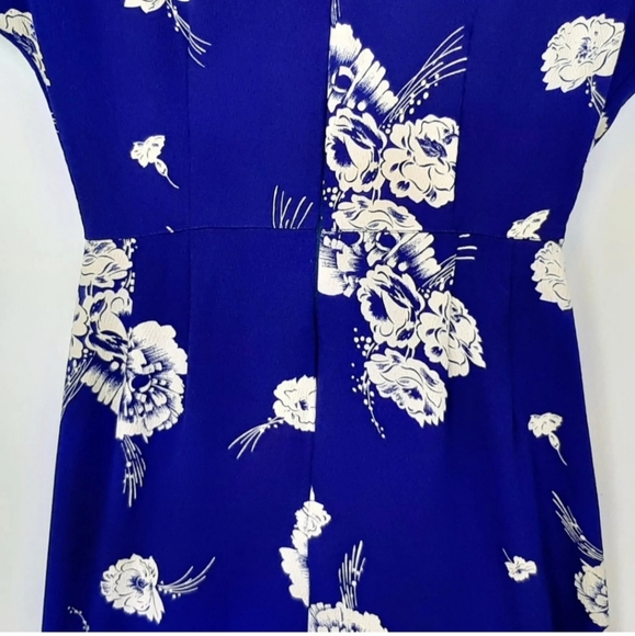 Vintage April Rain Blue Hawaiian Floral Drape Dress Knee Length Size 3 Pin-Up - Picture 9 of 12